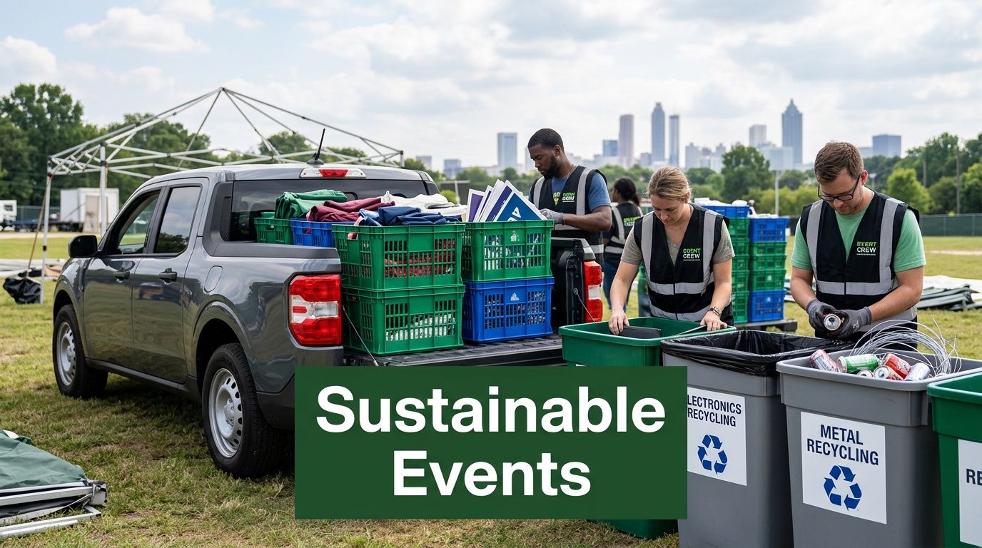 Volunteers in safety vests sort electronics and metal at an outdoor sustainable recycling event.