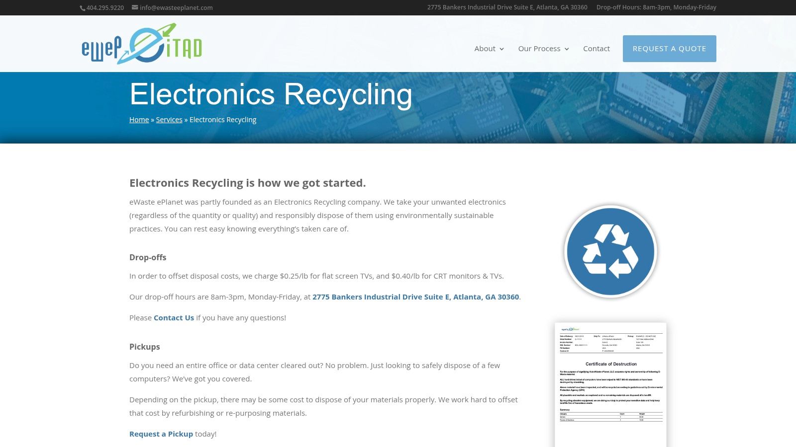 eWaste ePlanet (eWeP ITAD), Electronics Recycling Drop-off