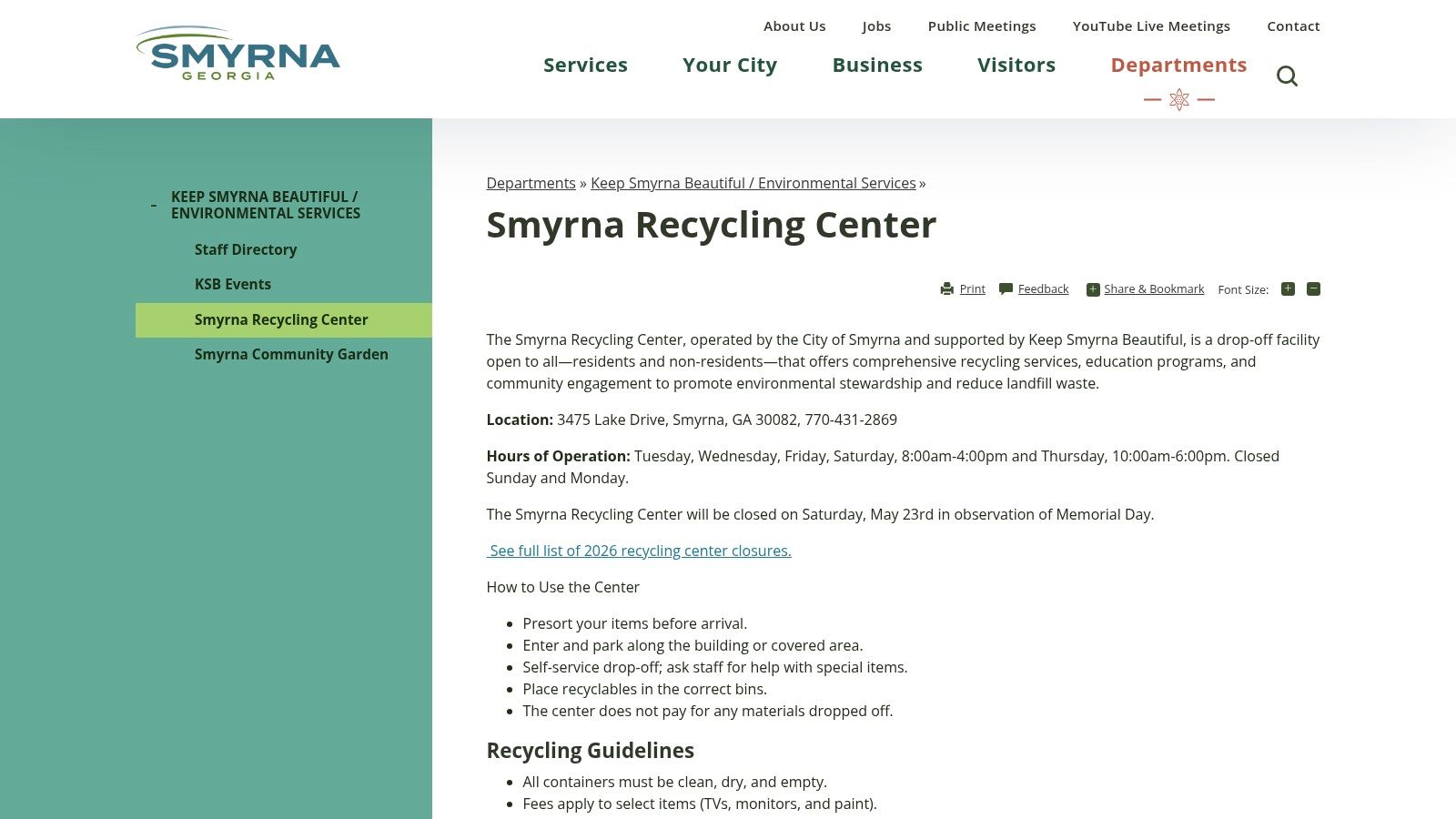 Smyrna Recycling Center (City of Smyrna / Keep Smyrna Beautiful)
