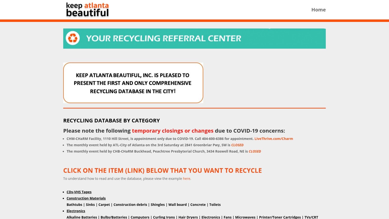Keep Atlanta Beautiful, Community Recycling Centers (Buckhead & Old Fourth Ward monthly events)