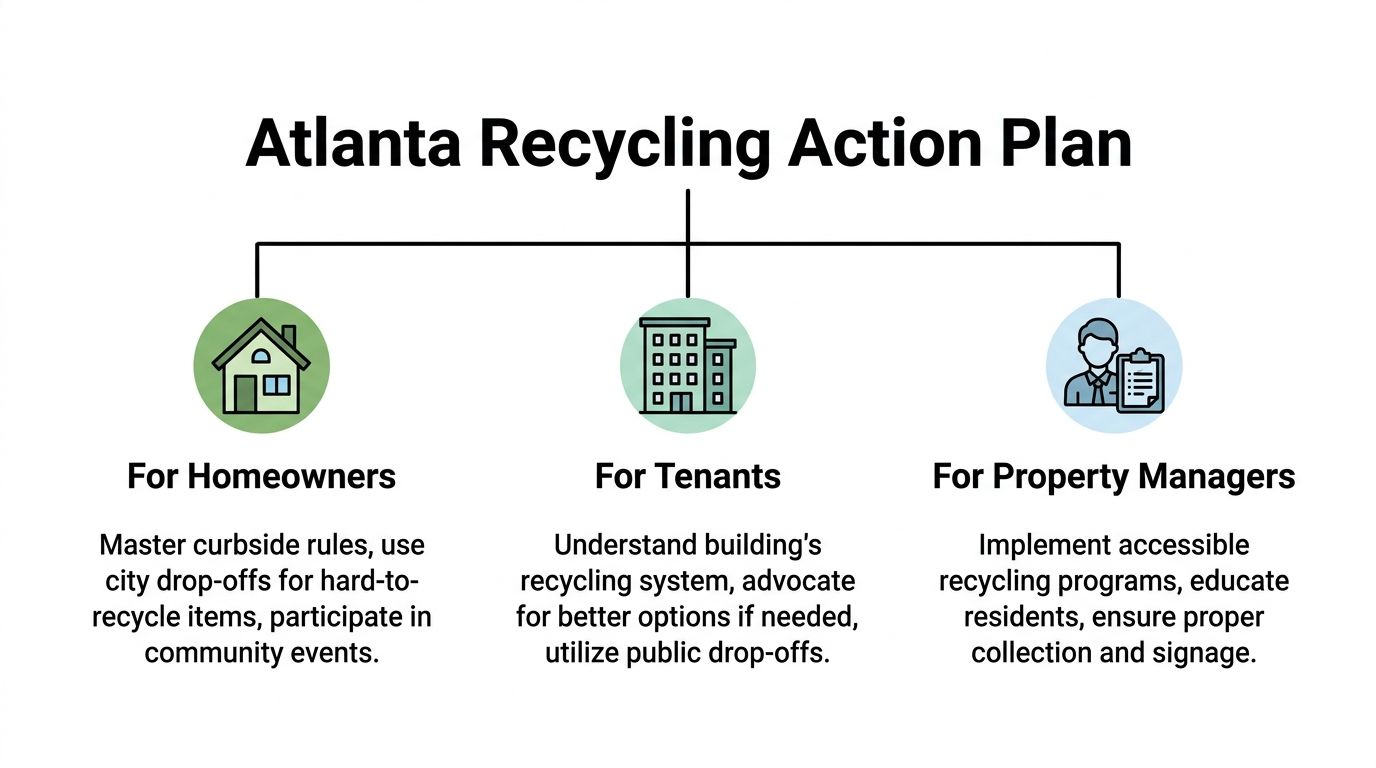 A diagram outlining the Atlanta Recycling Action Plan for homeowners, tenants, and property managers.