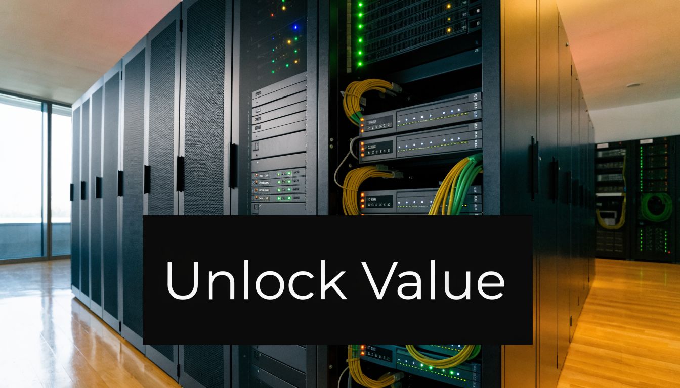 Rows of high-performance server racks in a climate-controlled data center with blinking status indicator lights.