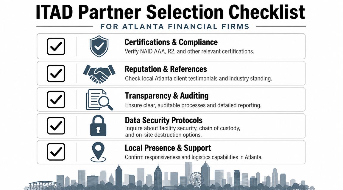 A checklist for Atlanta financial firms to evaluate and select an IT asset disposal partner efficiently.